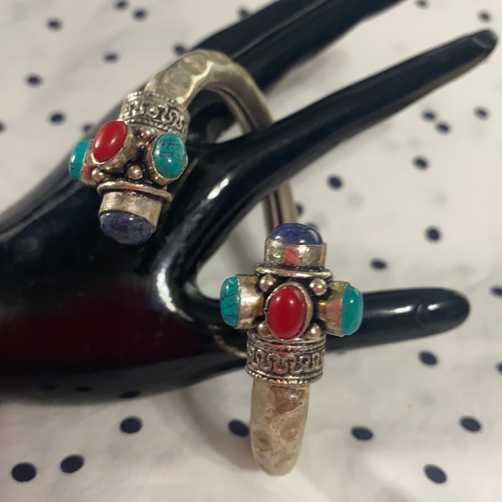 Vintage Silver metal twisted cuff bracelet with eight stones - Picture 4 of 7